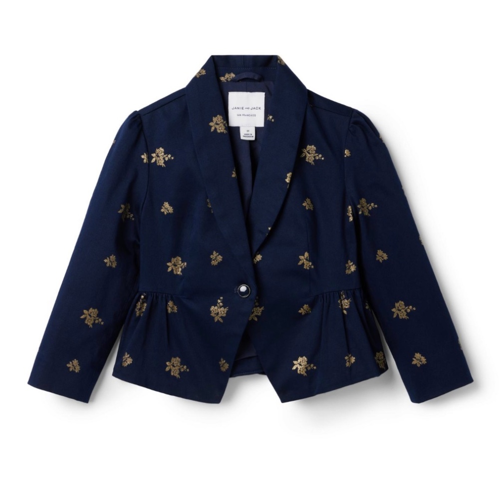 GLITTER FLORAL PEPLUM SATEEN BLAZER